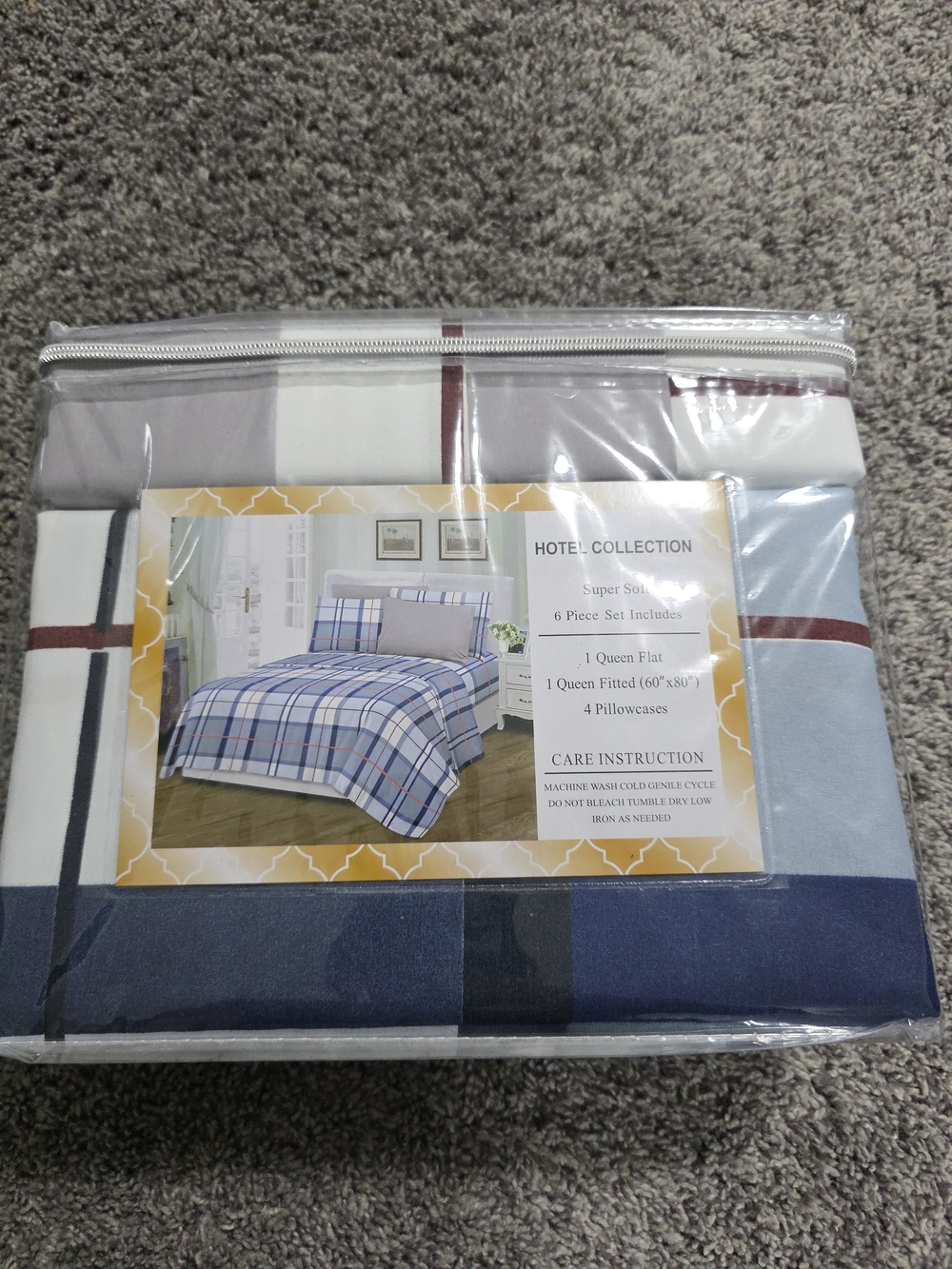 Hotel Collection Blue and White Plaid 6-Piece Bedding Set